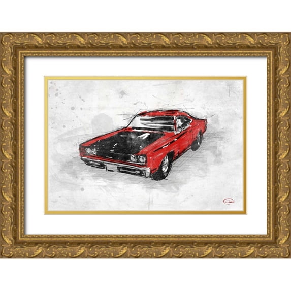 OnRei 24x17 Gold Ornate Wood Framed with Double Matting Museum Art Print Titled - MuscleCar A