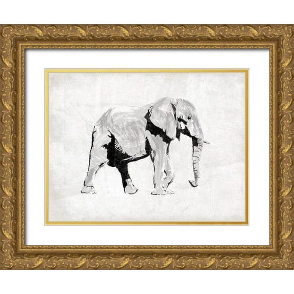 OnRei 24x19 Gold Ornate Wood Framed with Double Matting Museum Art Print Titled - Elephant