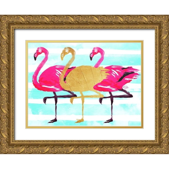 OnRei 24x19 Gold Ornate Wood Framed with Double Matting Museum Art Print Titled - Flamingo Gold