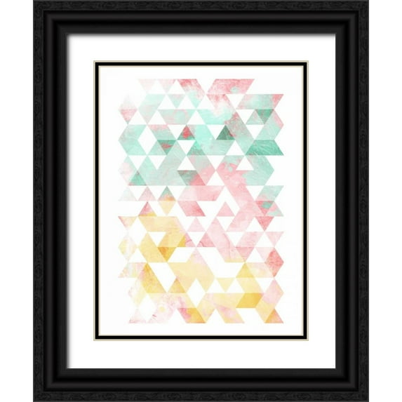 OnRei 25x32 Black Ornate Wood Framed with Double Matting Museum Art Print Titled - Pastel Triangles Mate