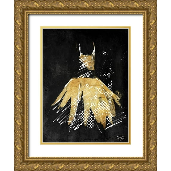 OnRei 25x32 Gold Ornate Wood Framed with Double Matting Museum Art Print Titled - Gold Dress White Dots
