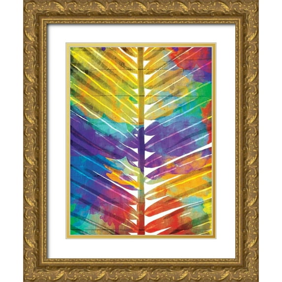 OnRei 25x32 Gold Ornate Wood Framed with Double Matting Museum Art Print Titled - Watercolorful Palms Mate