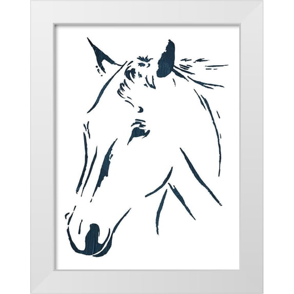 OnRei 25x32 White Modern Wood Framed Museum Art Print Titled - Blue Horse