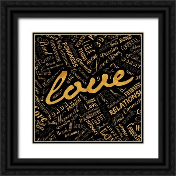 OnRei 26x26 Black Ornate Wood Framed with Double Matting Museum Art Print Titled - Gold Love