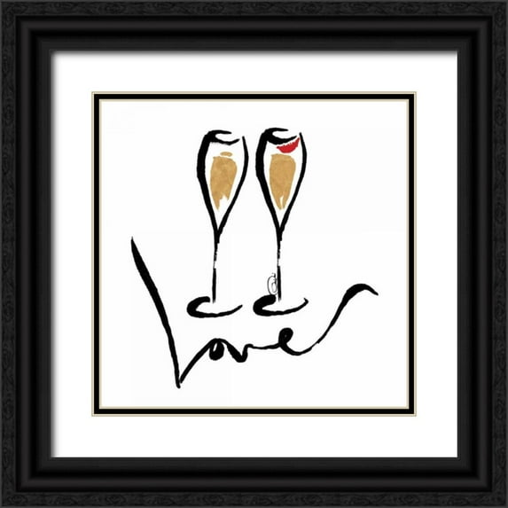 OnRei 26x26 Black Ornate Wood Framed with Double Matting Museum Art Print Titled - Love Champagne