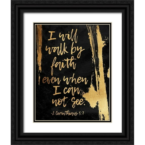 OnRei 26x32 Black Ornate Wood Framed with Double Matting Museum Art Print Titled - Walk By Faith