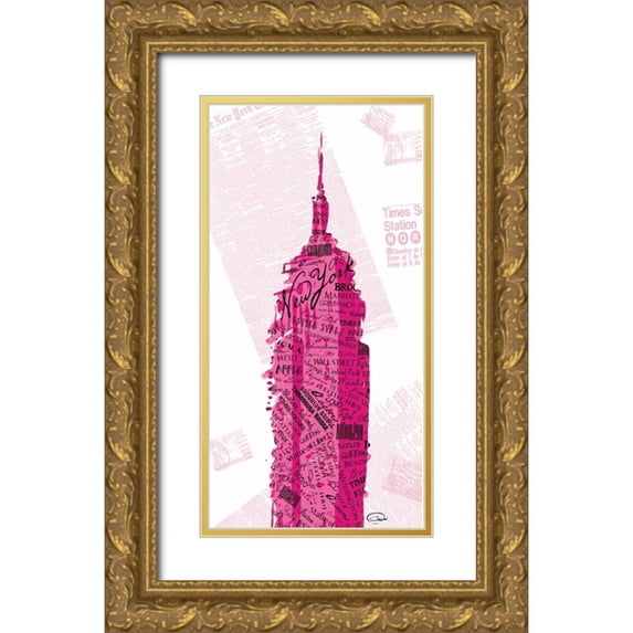 OnRei 9x14 Gold Ornate Wood Framed with Double Matting Museum Art Print Titled - Pink Empire