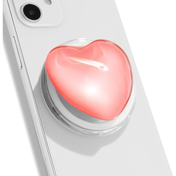 OnTheGrip Compatible with Magsafe Magnetic Cute Glass Heart Design Collapsible Mobile Phone Grip Stand Holder for Smartphone Tablet Cell Phone Accessory (Pink)