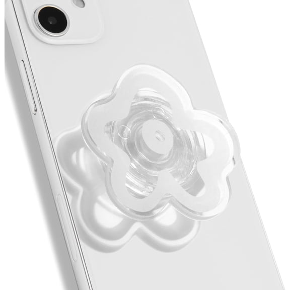 OnTheGrip Cute Transparent Daisy Flower Shape Design Mobile Phone Grip Multi Functional Collapsible Stand Holder for Smartphone Tablet Cell Phone Accessory (White)