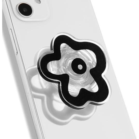 OnTheGrip Cute Transparent Daisy Flower Shape Design Mobile Phone Grip Multi Functional Collapsible Stand Holder for Smartphone Tablet Cell Phone Accessory (Black)