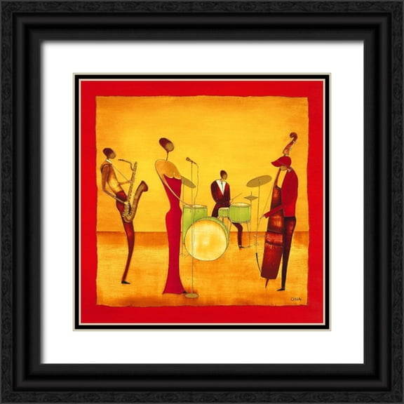 Ona 20x20 Black Ornate Wood Framed with Double Matting Museum Art Print Titled - Jazz Band