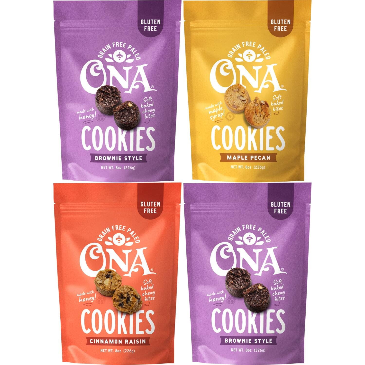 Ona Cookies Top Variety OIF8 4pack, Ready to eat, Gluten free, Grain