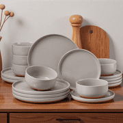 Onader Dinnerware Sets for 6, 18-Piece Plates and Bowls Set, Modern Stoneware Dinnerware Set for Home Restaurant, Dishwasher & Microwave Safe, Scratch Resistant, Milky Coffee