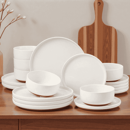 Onader Dinnerware Set for 6, 18-Piece Plates and Bowls, Modern Stoneware Dishware for Home Restaurant, Dishwasher & Microwave Safe, Speckled White