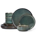 thumbnail image 1 of Onader 12 Piece Dinnerware Sets, Plates and Bowls Set for 4, Handmade Stoneware Dishes Sets for Home Restaurant, Dishwasher & Microwave Safe - Blackish Green, 1 of 9