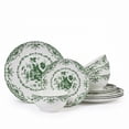 thumbnail image 1 of Onader 12 Piece Tableware Set, Rose Floral Dinnerware Set for 4, Ceramic Plates and Bowls Sets for Home Kitchen Restaurant, Scratch Resistant & Microwave Safe, Green, 1 of 9
