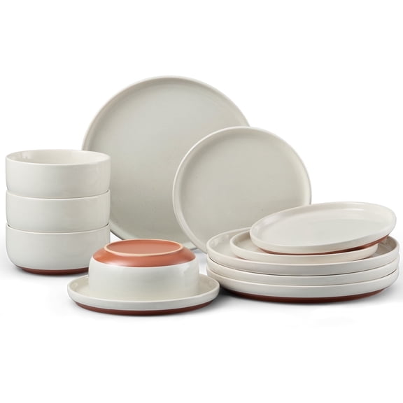 Onader 12-Piece Plates and Bowls Sets, Dinnerware Sets for 4, Modern Stoneware Dinnerware Set for Home Restaurant, Dishwasher & Microwave Safe, Scratch Resistant, Speckled White