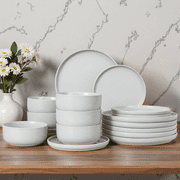 Onader Dinnerware Sets for 6, 18-Piece Plates and Bowls Set, Stoneware Dinning Ware Set for Kitchen, Microwave & Dishwasher Safe - Light Grey