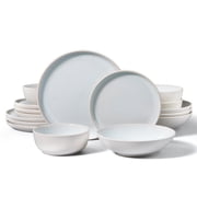 Onader 16 Piece Dinnerware Sets with Pasta Bowls, Plates and Bowls Set for 4, Ceramic Dinner Ware Dishware for Kitchen Dining, Microwave and Dishwasher Safe, Seashell White