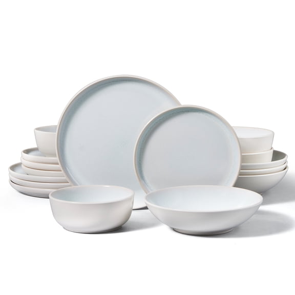 Onader 16 Piece Dinnerware Sets with Pasta Bowls, Plates and Bowls Set for 4, Ceramic Dinner Ware Dishware for Kitchen Dining, Microwave and Dishwasher Safe, Seashell White