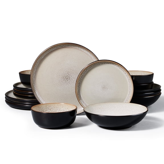Onader 16 Piece Dinnerware Sets with Pasta Bowls, Plates and Bowls Set for 4, Ceramic Dinner Ware Dishware for Kitchen Dining, Microwave and Dishwasher Safe, Speckled Khaki