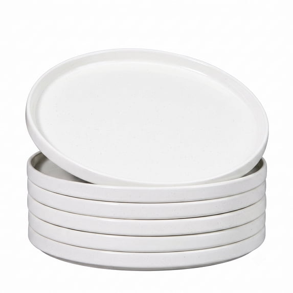 Onader 6 Piece Dinner Plates, 10.43 inch Large Dishes Set for Home Kitchen, Speckled Serving Plates for Salad Steak Dessert Fruit and Pasta, Microwave & Dishwasher Safe, Seashell White