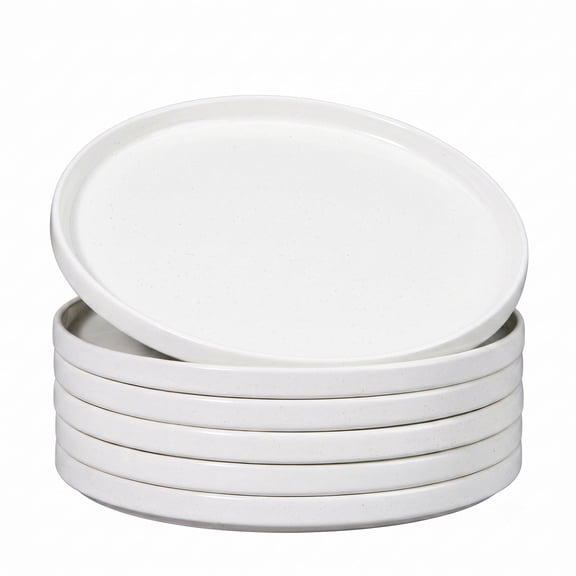 Onader 6 Piece Dinner Plates, 10.43 inch Large Dishes Set for Home Kitchen, Speckled Serving Plates for Salad Steak Dessert Fruit and Pasta, Microwave & Dishwasher Safe, Seashell White