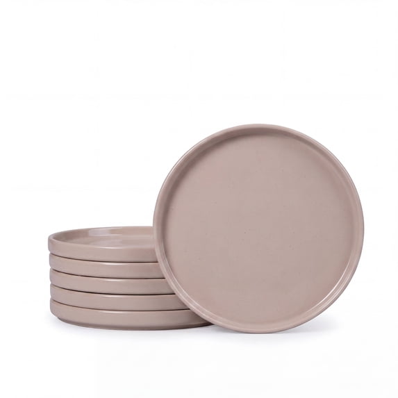 Onader 6 Piece Serving Plates, 7.87 inch Dishes Set for Home Kitchen, Speckled Dinner Plates for Salad Steak Dessert Fruit and Pasta, Microwave & Dishwasher Safe, Cappuccino Brown