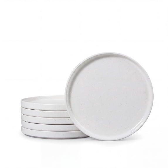 Onader 6 Piece Serving Plates, 7.87 inch Dishes Set for Home Kitchen, Speckled Dinner Plates for Salad Steak Dessert Fruit and Pasta, Microwave & Dishwasher Safe, Seashell White