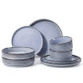 thumbnail image 1 of Onader 8-Piece Stoneware Dinnerware Set, Striped Reactive Glaze Plates and Bowls Sets for Restaurant, Gray Blue, 1 of 9