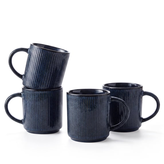 Onader 4-Pieces Coffee Mugs Set, Water Cups with Large Handle, 12 oz Ceramic Mugs Suitable for Tea Milk Latte, Stain-Resistant & Microwave Safe, Starry Blue