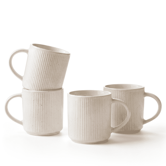 Onader 4-Pieces Coffee Mugs Set, Water Cups with Large Handle, 12 oz Ceramic Mugs Suitable for Tea Milk Latte, Stain-Resistant & Microwave Safe, Speckle White