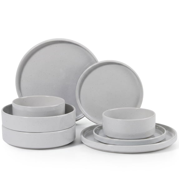 Onader 8-Piece Stoneware Dinnerware Set, High-Quality Handcrafted Plates and Bowls for Restaurant, Microwave & Dishwasher Safe - Light Gray