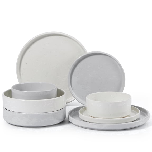 Onader 8-Piece Dinnerware Set, Speckled Plates and Bowls for Restaurant, Handcrafted Ceramic Dishware, Microwave & Dishwasher Safe - Multi Color