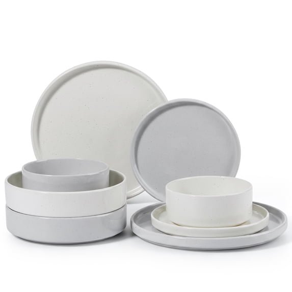 Onader 8-Piece Dinnerware Set, Speckled Plates and Bowls for Restaurant, Handcrafted Ceramic Dishware, Microwave & Dishwasher Safe - Multi Color