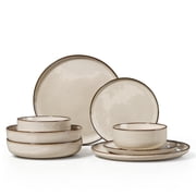 Onader 8-Piece Dinnerware Set, Ceramic Plate and Bowls Set for 2, Double Reactive Glaze Stoneware Dishware for Kitchen Restaurant - Khaki