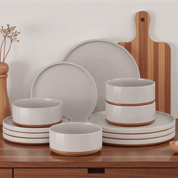 Rustic Bowl Set Stoneware Dinnerware Sets For 4 12 Piece Rustic Plates And Set ...
