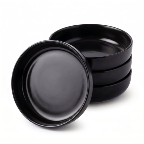 Onader Pasta Bowls Set of 4, 35oz Stoneware Large Pasta Bowls, Wide & Shallow Pasta Plates for Salad Soup Dessert, Microwave and Dishwasher Safe - Matte Black