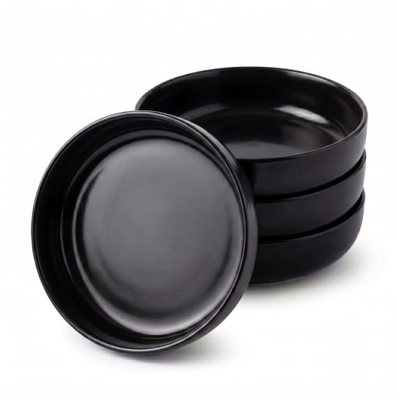 Onader Pasta Bowls Set of 4, 35oz Stoneware Large Pasta Bowls, Wide & Shallow Pasta Plates for Salad Soup Dessert, Microwave and Dishwasher Safe - Matte Black
