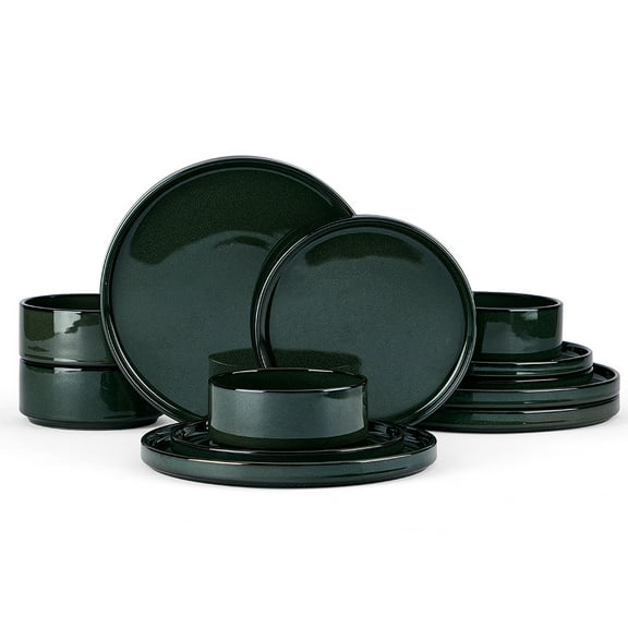 Onader Dinnerware Sets for 4, 12-Piece Plates and Bowls Sets for 4, Kitchen Modern Dinning Dishware, Chip and Scratch Resistant - Green