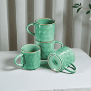 Onader 14OZ Coffee Mugs Set of 4, Stoneware Tea Mug Set with Handle, Ceramic Cups for Latte/Cocoa/Cappuccino, Dishwasher & Microwave Safe - Reactive Green