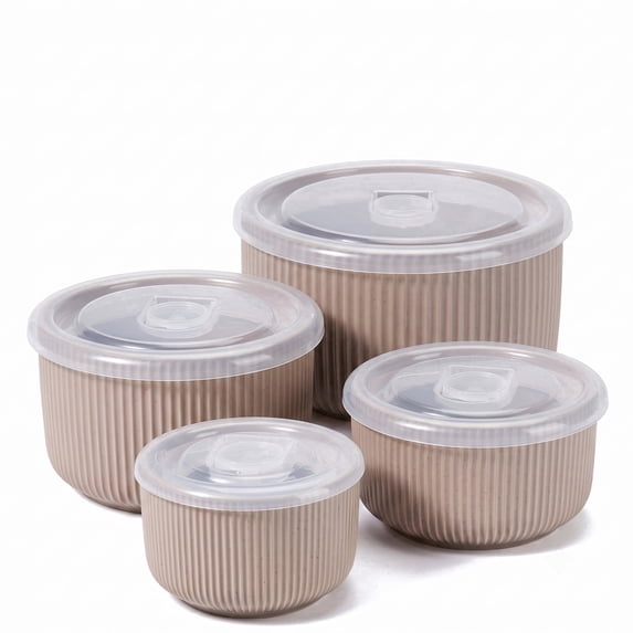 Onader 8-Piece Ceramic Bowls with Lid, Mixing Bowls Set of 4 for Kitchen Meal Prep Food Storage Leftover, Stoneware Serving Bowl for Cooking Baking, Cappuccino Brown
