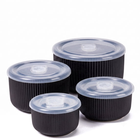 Onader 8-Piece Ceramic Bowls with Lid, Mixing Bowls Set of 4 for Kitchen Meal Prep Food Storage Leftover, Stoneware Serving Bowl for Cooking Baking, Matte Black