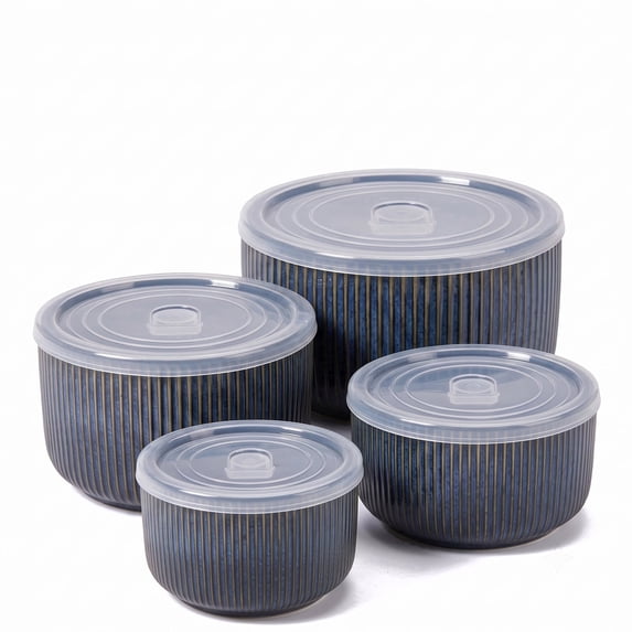 Onader 8-Piece Ceramic Bowls with Lid, Mixing Bowls Set of 4 for Kitchen Meal Prep Food Storage Leftover, Stoneware Serving Bowl for Cooking Baking, Starry Blue
