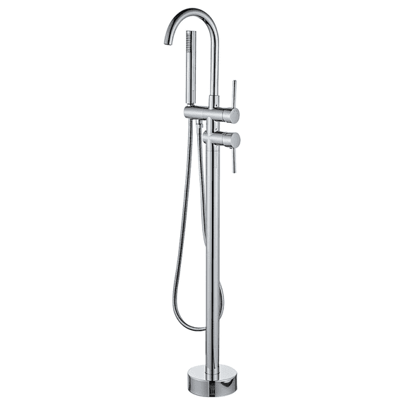 Onail Floor Mount Freestanding Tub Filler with Handheld Shower & Diverter, Matte Silvery Gooseneck Spout, 360° Swivel, Solid Brass High Flow Faucet