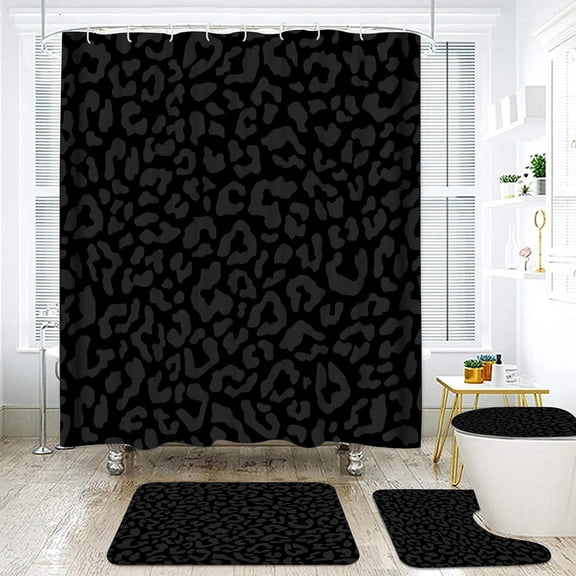 Onalasyc 4 Pcs Cheetah Shower Curtain,Black Leopard Animal Print Bathroom Sets,Cheetah Bathroom Decor Set with Shower Curtain and Rugs,Bathroom Sets Complete,Set de bao,with 12 Pcs Hook