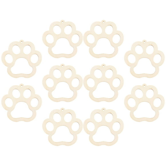 Onaparter 10 Sets Pet Dog Wood Chips Ornament Labels Paws Shape Wooden Unfinished Slices DIY Crafts Cutouts Print Decor Child As Shown