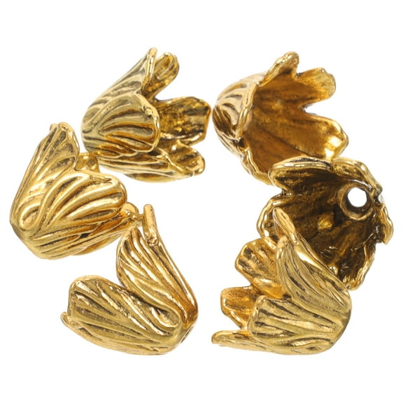 Onaparter 6pcs Flower Bead Cap Metal Bead Caps Assortment Flower Spacer Bead End Caps Golden