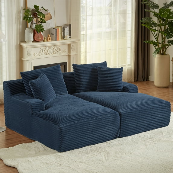 Onbeam 79" Double Chaise Sleeper Sofa - Corduroy Memory Foam Couch for Adults, Living Room & Bedroom,Blue