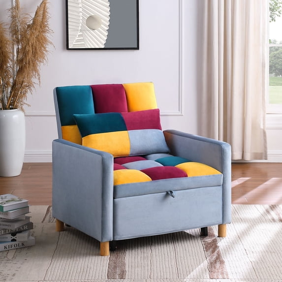 Onbeam Modern Teddy Fabric Backrest Easy Assembly Sleeper Sofa with Extra Pillow, Multicolor